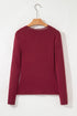 Lace Trimmed Sweetheart Neckline Ruched Long Sleeve Top