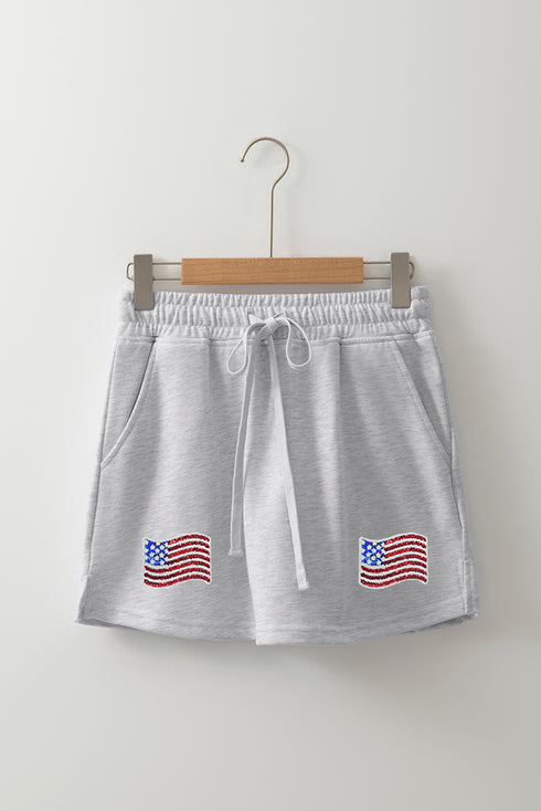 Lace Up High Waist Skort with American Flag Patch Detail