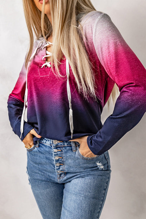 Lace Up Long Sleeve Pullover Hoodie