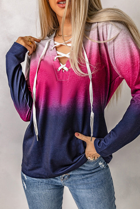 Lace Up Long Sleeve Pullover Hoodie