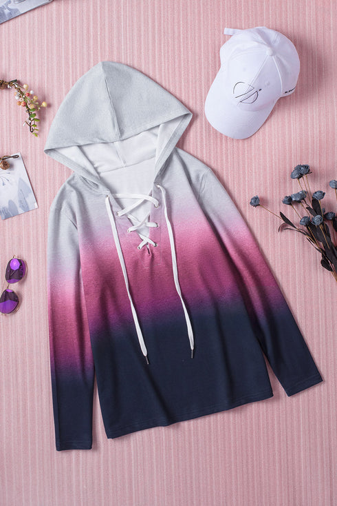 Lace Up Long Sleeve Pullover Hoodie
