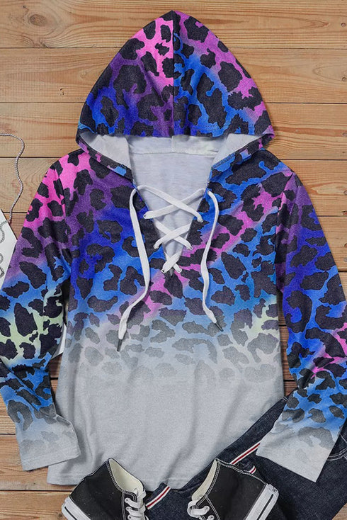 Lace Up Long Sleeve Pullover Hoodie