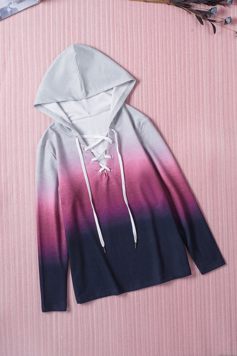 Lace Up Long Sleeve Pullover Hoodie