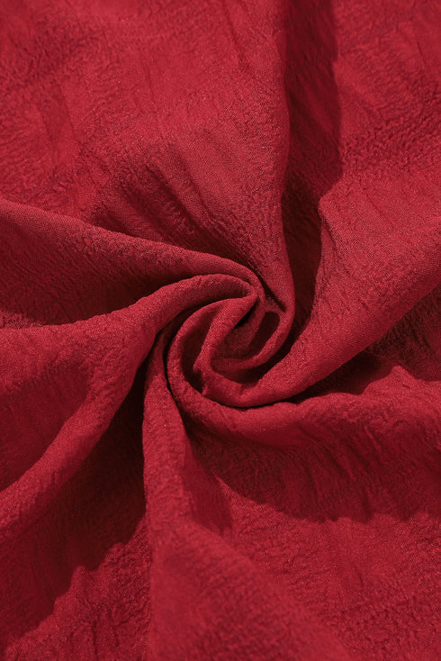 Lace Up Ruched Front Ruffle Hem Long Sleeve A-Line Plus Size Midi Dress