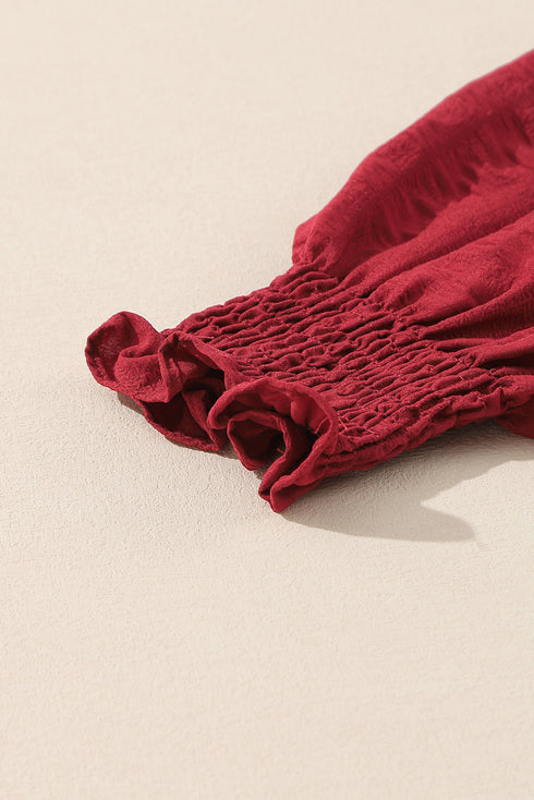 Lace Up Ruched Front Ruffle Hem Long Sleeve A-Line Plus Size Midi Dress