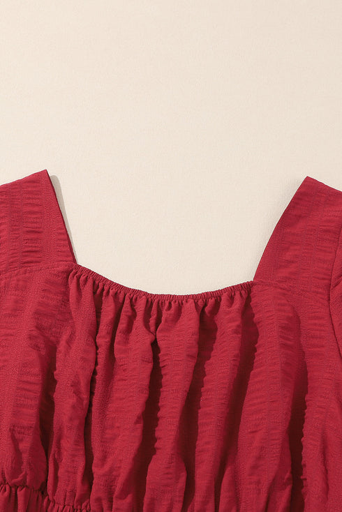 Lace Up Ruched Front Ruffle Hem Long Sleeve A-Line Plus Size Midi Dress