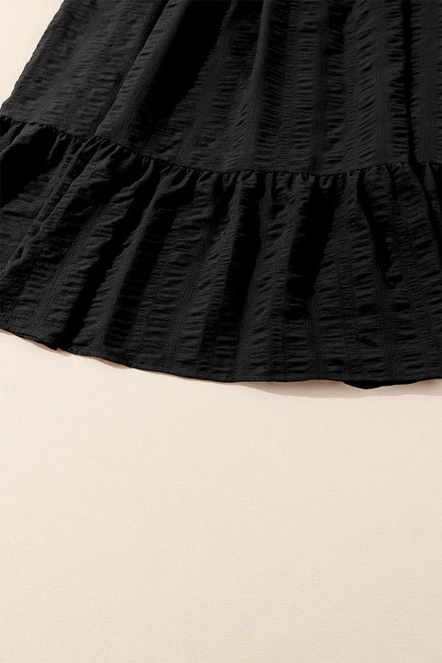 Lace Up Ruched Front Ruffle Hem Long Sleeve A-Line Plus Size Midi Dress