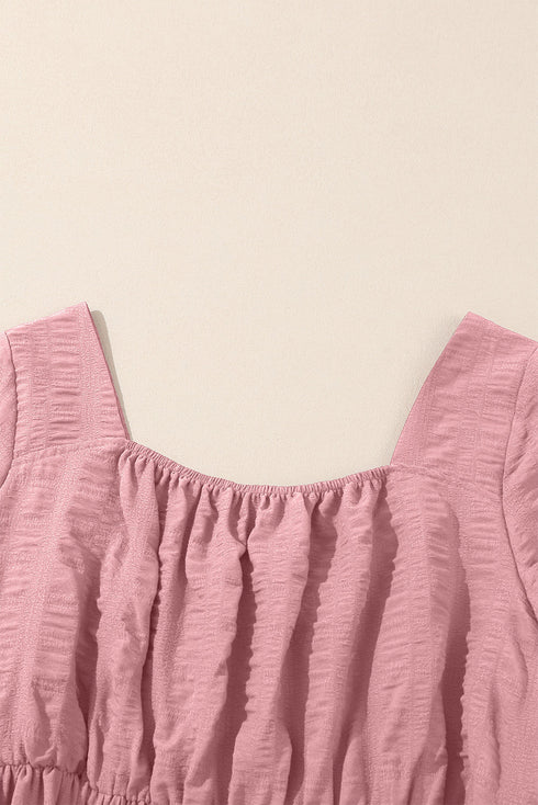 Lace Up Ruched Front Ruffle Hem Long Sleeve A-Line Plus Size Midi Dress