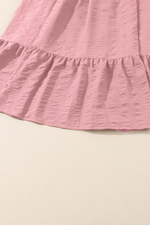 Lace Up Ruched Front Ruffle Hem Long Sleeve A-Line Plus Size Midi Dress