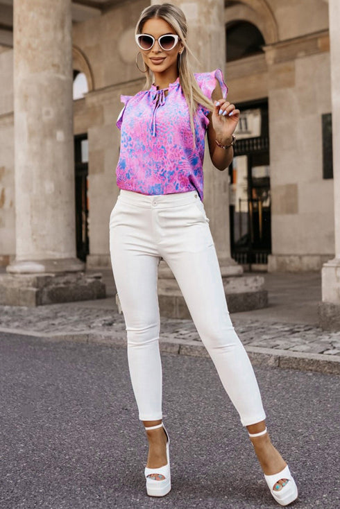 Lace up Ruffle Leopard Print Top