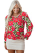 Lace Up V Neck Floral Print Flounce Sleeve Blouse