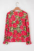 Lace Up V Neck Floral Print Flounce Sleeve Blouse