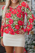 Lace Up V Neck Floral Print Flounce Sleeve Blouse