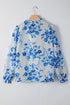 Lace Up V Neck Floral Print Long Sleeve Blouse