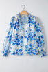 Lace Up V Neck Floral Print Long Sleeve Blouse