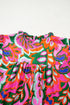 Lace Up V Neck Floral Print Relaxed Short Sleeve Blouse