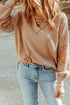 Lace Waffle Patchwork Strappy V Neck Long Sleeve Top