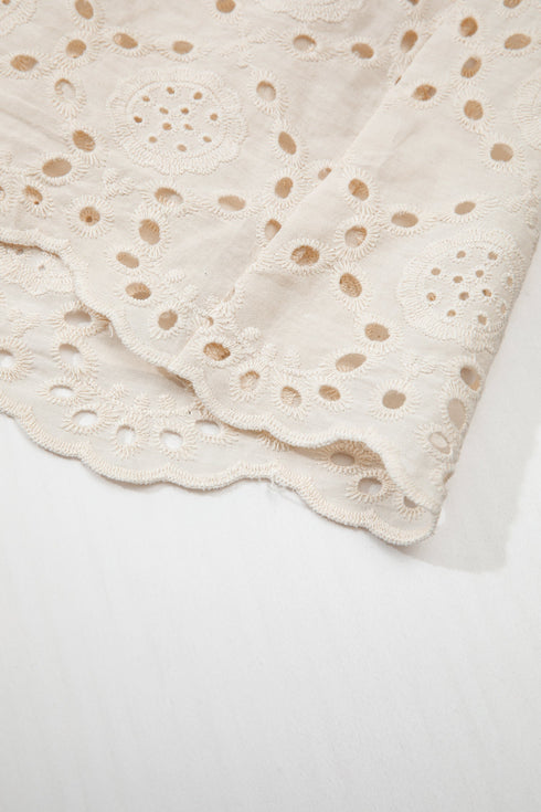 Lacy Embroidery Patchwork V Neck Short Sleeve Maxi Dress