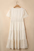 Lacy Embroidery Patchwork V Neck Short Sleeve Maxi Dress