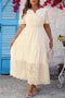 Lacy Embroidery Patchwork V Neck Short Sleeve Maxi Dress