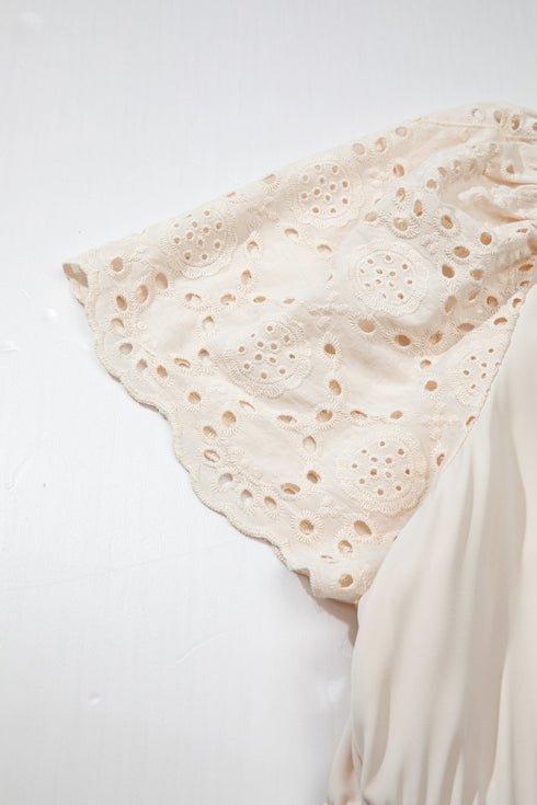 Lacy Embroidery Patchwork V Neck Short Sleeve Maxi Dress
