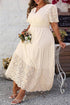 Lacy Embroidery Patchwork V Neck Short Sleeve Maxi Dress