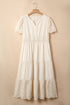 Lacy Embroidery Patchwork V Neck Short Sleeve Maxi Dress