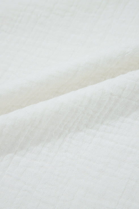 Lakeside Afternoon Lace Trim Split Neck Textured Tank Top