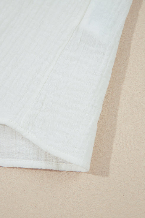 Lakeside Afternoon Lace Trim Split Neck Textured Tank Top