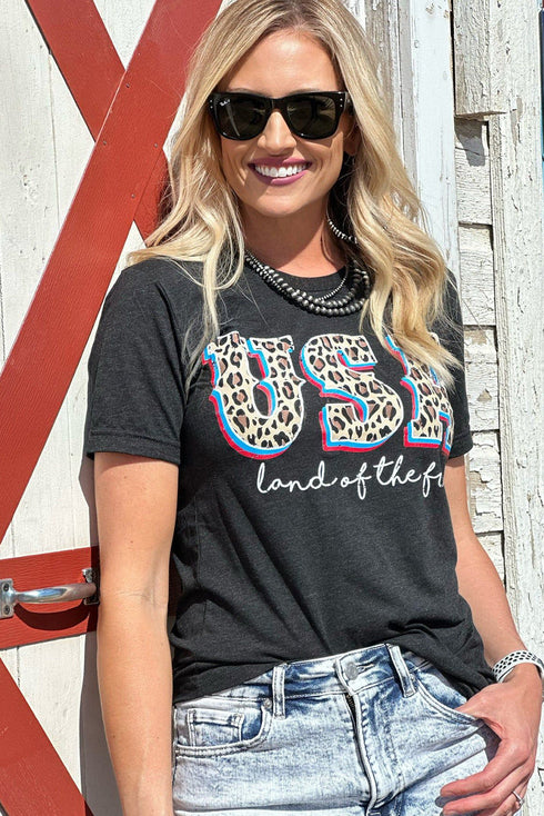 Land Of The Free Animal Print Graphic Tee