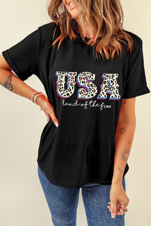 Land Of The Free Animal Print Graphic Tee