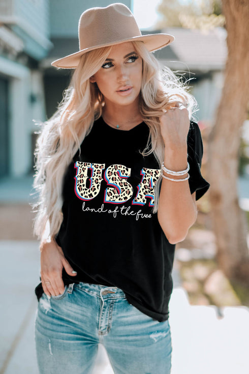 Land Of The Free Animal Print Graphic Tee