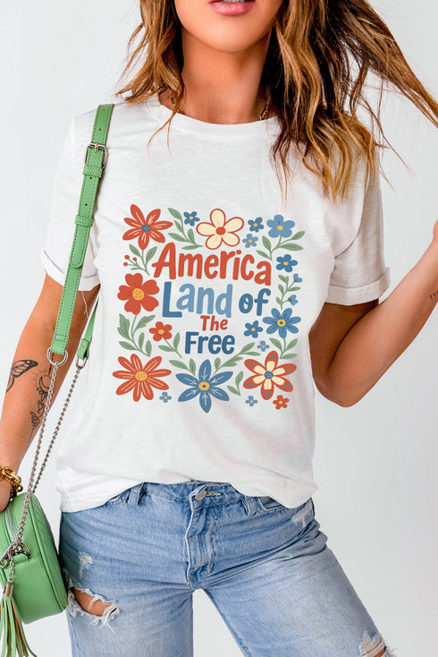 Land Of The Free Floral Patriotic Graphic Tee