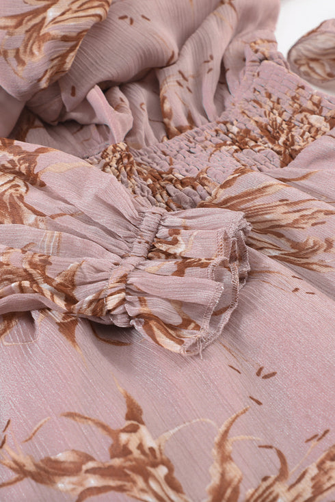 Lantern Sleeve Deep V Neck Knotted Tiered Mini Dress