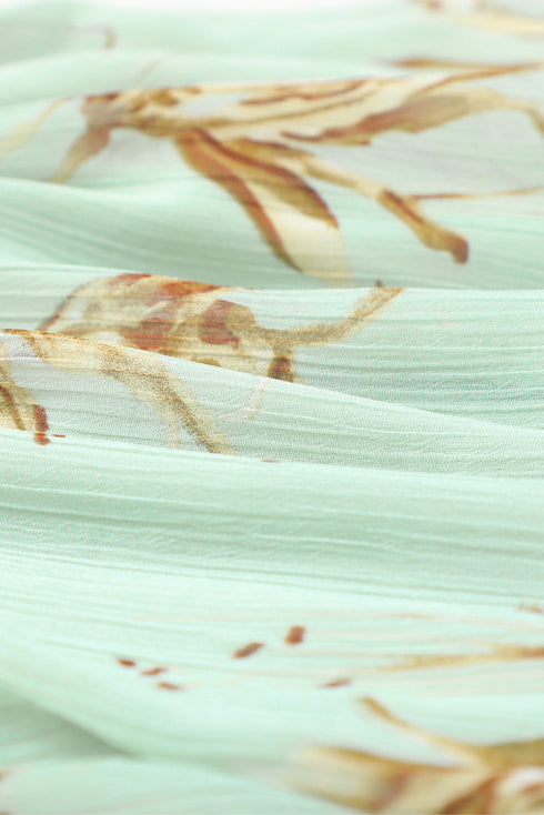 Lantern Sleeve Deep V Neck Knotted Tiered Mini Dress