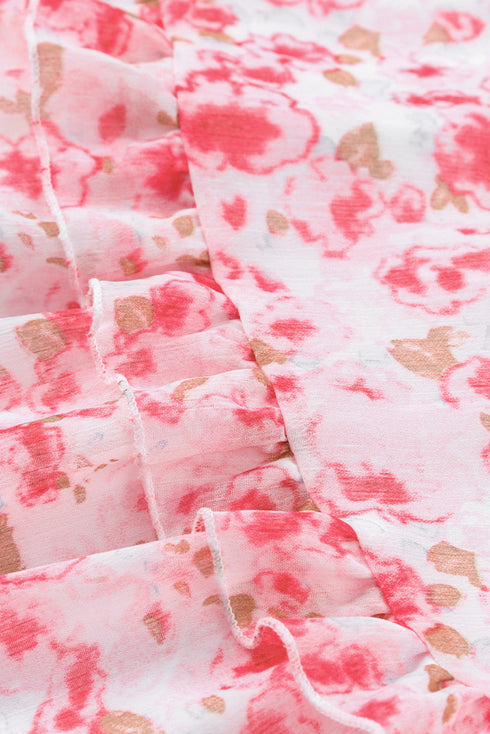 Lantern Sleeve Deep V Neck Knotted Tiered Mini Dress