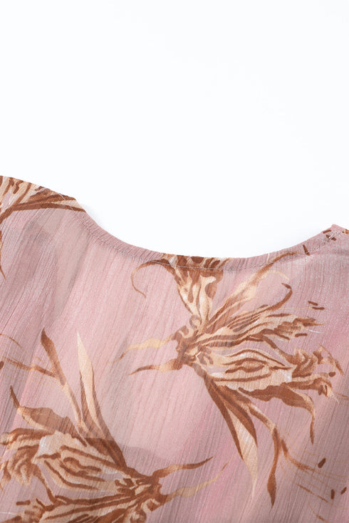 Lantern Sleeve Deep V Neck Knotted Tiered Mini Dress