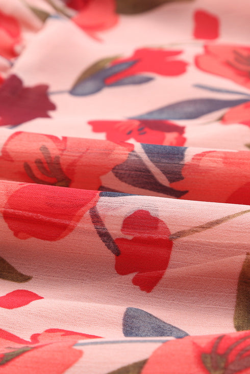 Lantern Sleeve Deep V Neck Knotted Tiered Mini Dress