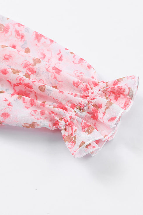 Lantern Sleeve Deep V Neck Knotted Tiered Mini Dress