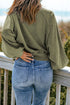 Lantern Sleeve Snap Button Placket Washed Pullover Casual Round Neck Sweatshirt