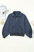 Lantern Sleeve Snap Button Placket Washed Pullover Casual Round Neck Sweatshirt