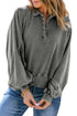 Lantern Sleeve Snap Button Placket Washed Pullover Casual Round Neck Sweatshirt