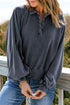 Lantern Sleeve Snap Button Placket Washed Pullover Casual Round Neck Sweatshirt