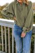 Lantern Sleeve Snap Button Placket Washed Pullover Casual Round Neck Sweatshirt