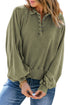 Lantern Sleeve Snap Button Placket Washed Pullover Casual Round Neck Sweatshirt