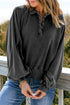 Lantern Sleeve Snap Button Placket Washed Pullover Casual Round Neck Sweatshirt