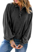 Lantern Sleeve Snap Button Placket Washed Pullover Casual Round Neck Sweatshirt