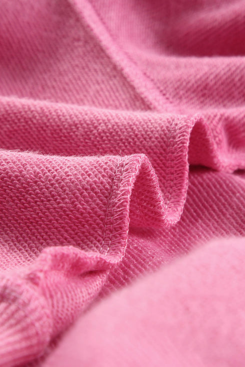 Lantern Sleeve Snap Button Placket Washed Pullover Casual Round Neck Sweatshirt