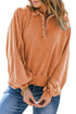 Lantern Sleeve Snap Button Placket Washed Pullover Casual Round Neck Sweatshirt