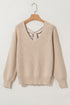 Lantern Sleeve V Neck Tie Back Cutout Sweater